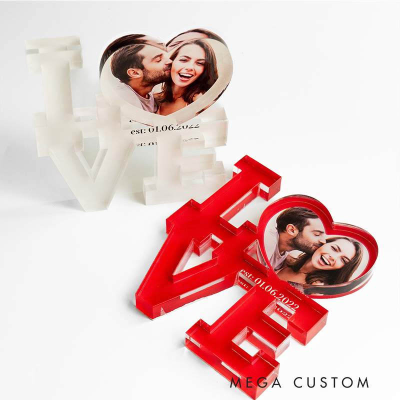 Personalized LOVE Photo Decor - Custom Heart Photo Frame with Established Date, Valentine’s/Anniversary Gift