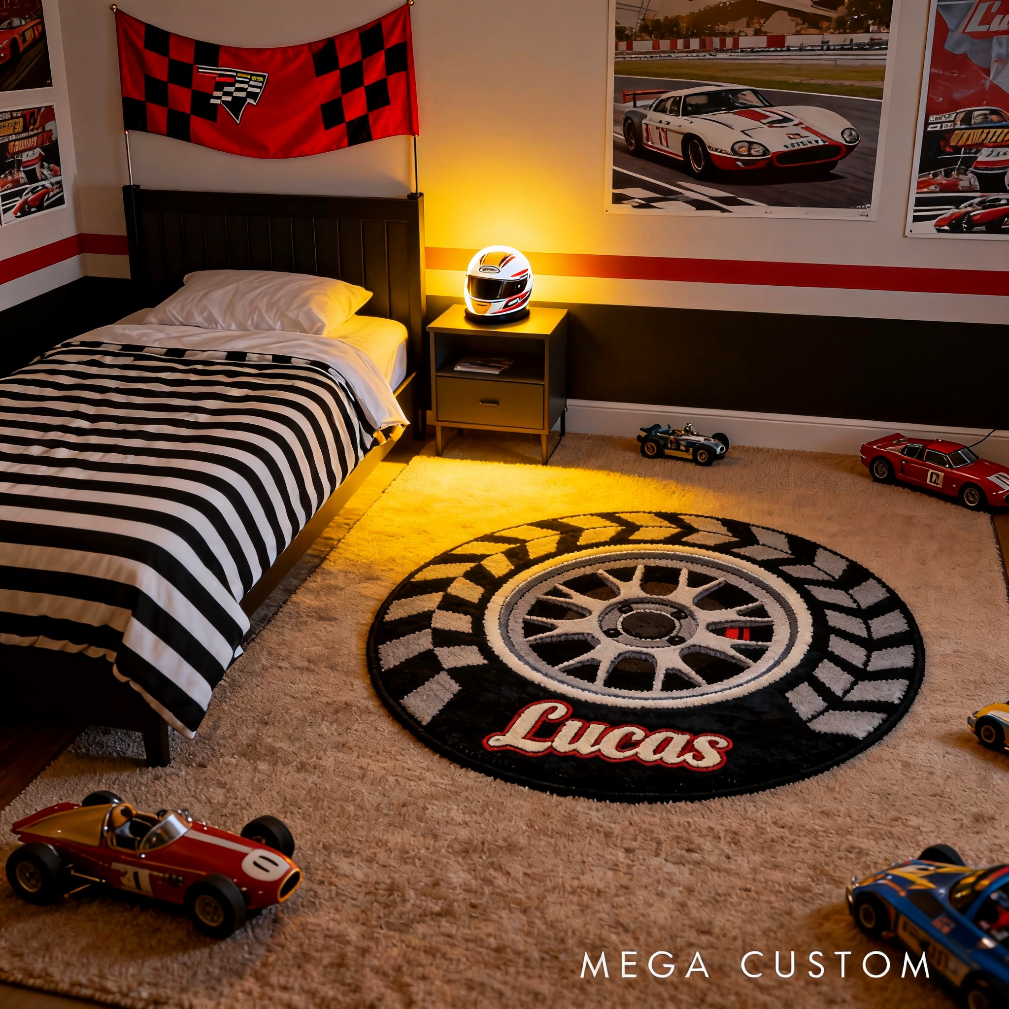 Personalized Racing Wheel Rug Custom Name Tire Design Gift for Racing Lovers