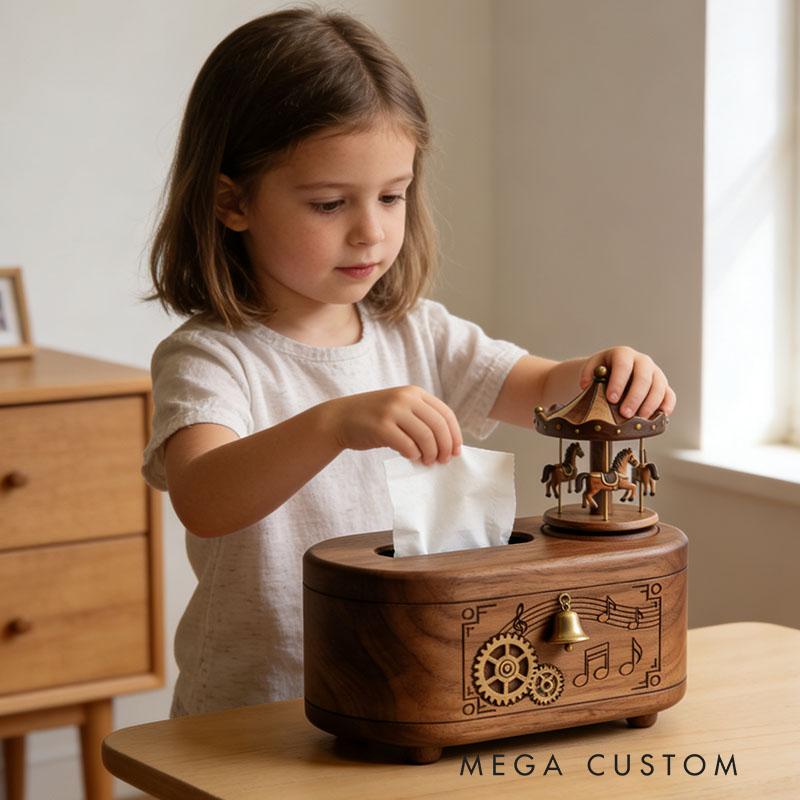 Handmade Wooden Music Box Tissue Box Funny Cartoon Decor