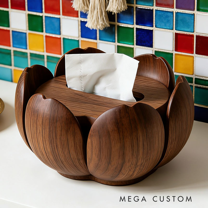 Handmade Wooden Lotus Tissue Box Funny Cartoon Decor