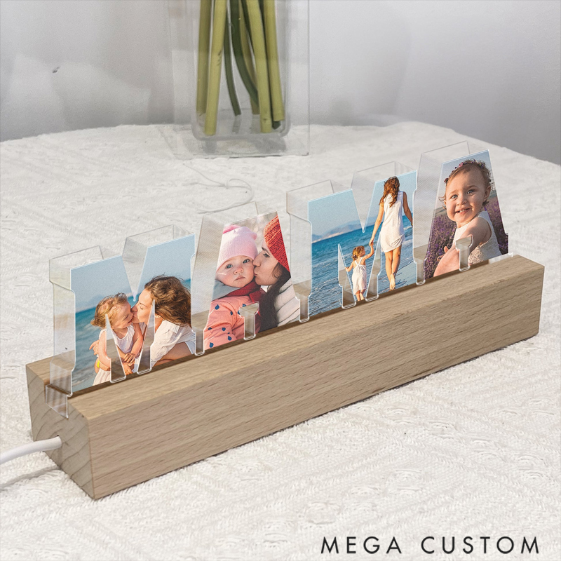 Personalized Upload Photo LED Mama Papa Night Light Special Gift for Daddy and Mommy