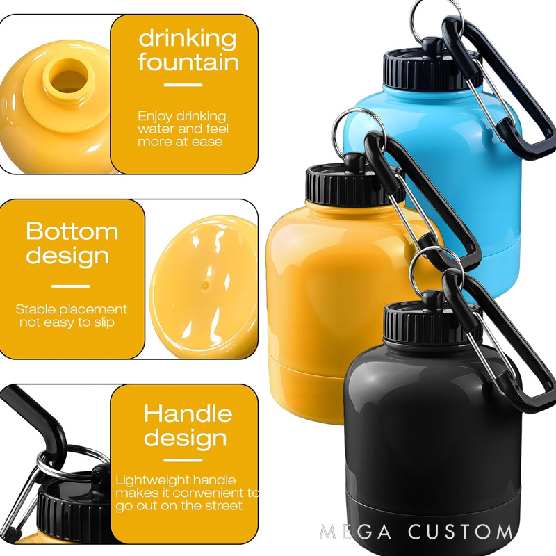 Personalized Gym Mini Protein Powder Bottle Pattern Custom Gym Keychain 200ml Protein Funnel Container with Carabiner Medicine Powder Carrying Pill Container for Gym Lovers