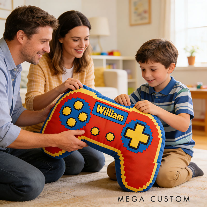Personalized Red Cartoon Game Controller Shaped Pillow for Game Lovers Plush Pillow Christmas Birthday Party Gift for Kids
