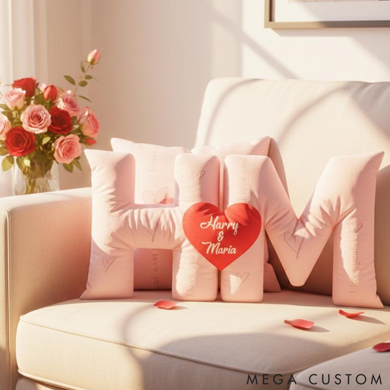 Personalized Couple Custom Initial Heart Throw Pillow Custom Names Couple Home Pillow Romantic Valentine's Day Gift for Girlfriend for Wife