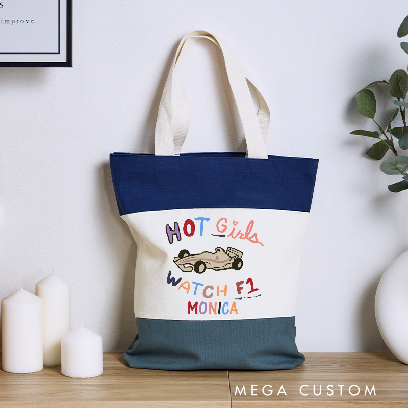 Personalized Racing Tri Color Canvas Tote Bag Custom Hot Girl Design Tote Bag 