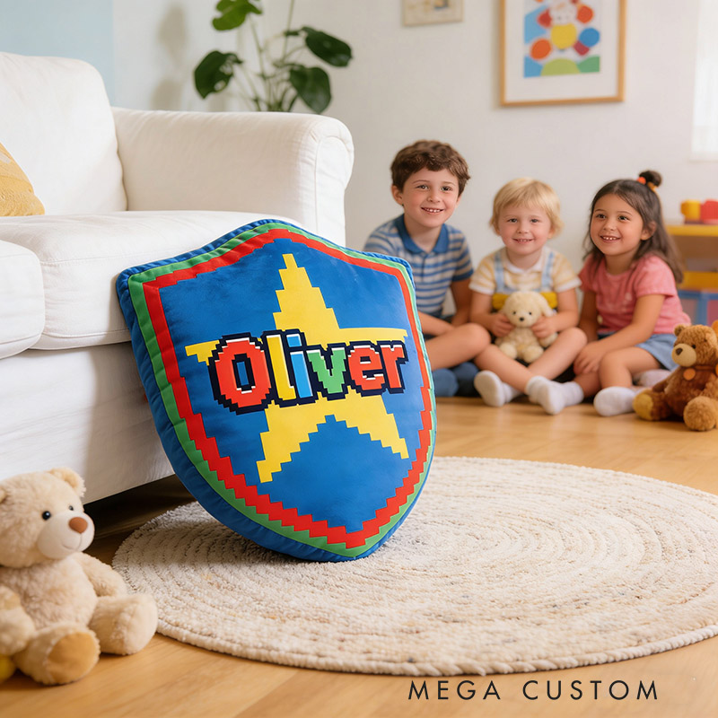 Personalized Game Shield Shaped Pillow for Game Lovers Plush Pillow Christmas Birthday Party Gift for Kids