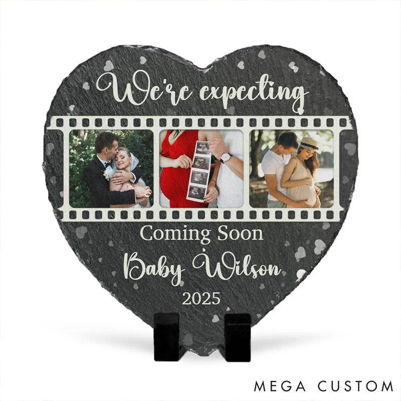 Personalized Couple Photo We're Expecting For A Baby Heart Shaped Stone With Stand Pregnancy Announcement Stone Baby Reveal Stone Valentine's Day Gift