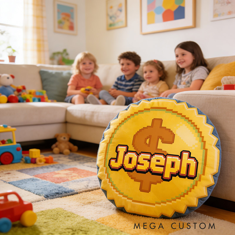 Personalized Game Coins Shaped Pillow for Game Lovers Plush Pillow Christmas Birthday Party Gift for Kids
