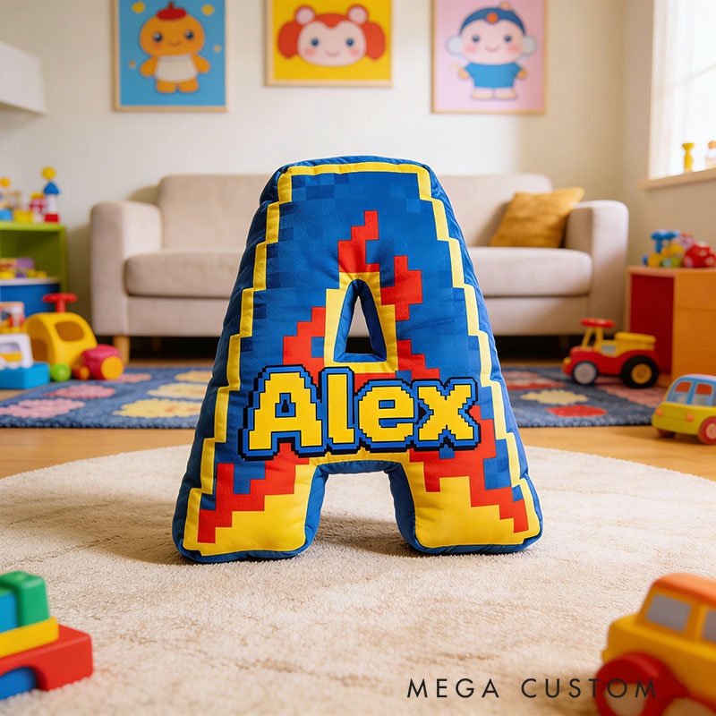 Personalized Game Flame Letter Pillow for Game Lovers Plush Pillow Christmas Birthday Party Gift for Kids