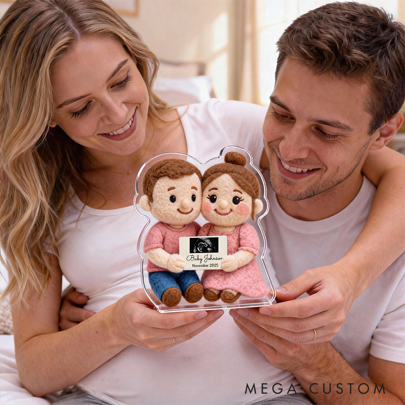 Personalized Couple Photo Portrait Faux Felt Figure Pregnancy Announcement Acrylic Plaque Baby Reveal Graphic 3D Print Plaque Baby Ultrasound Photo