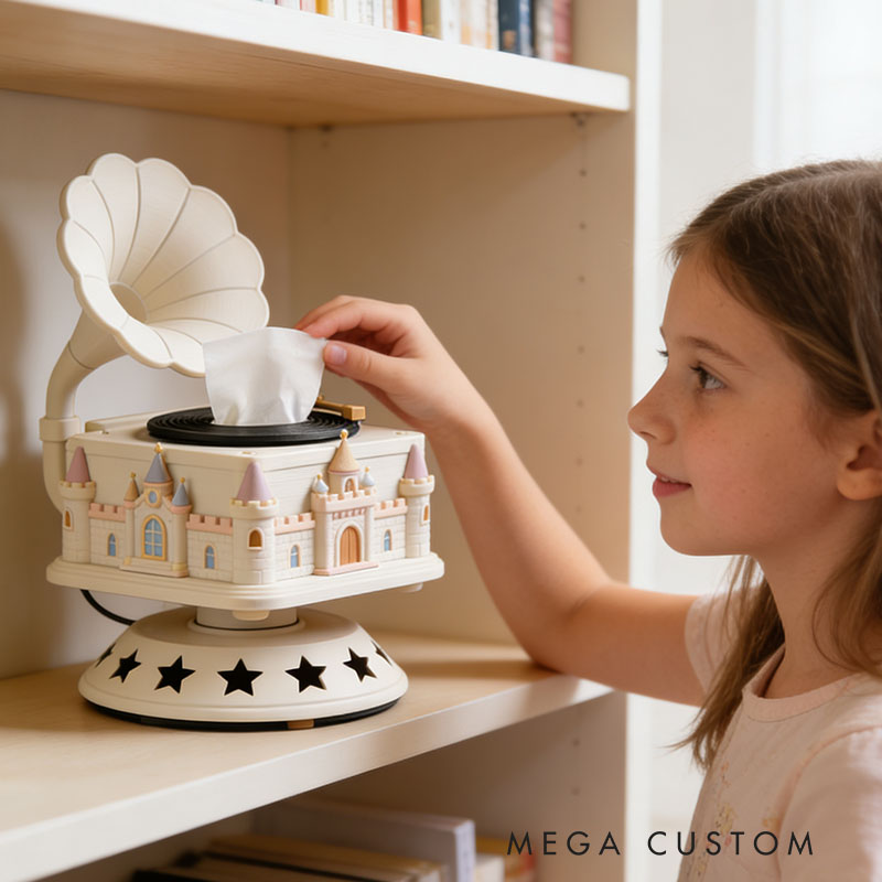 Castle Music Box Tissue Box Cover 3D Printed Room Decor Cute Tissue Box Cover for Desk Room Kitchen or Bathroom