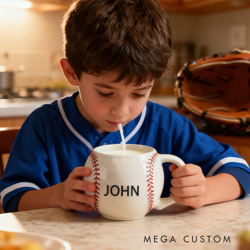 Personalized Baseball Shaped Ceramic Mug - Custom Name Sports Fan Gift for Baseball Lovers