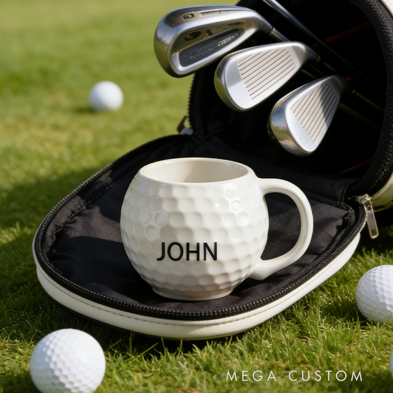 Personalized Golf Ball Shaped Ceramic Mug - Custom Name Gift for Golf Enthusiasts, 11oz Coffee Cup