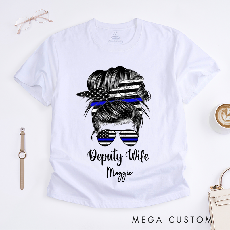 Personalized Policeman Deputy Wife with Trendy and Patriotic Style Design Gift for Wife Police Officer T-Shirt
