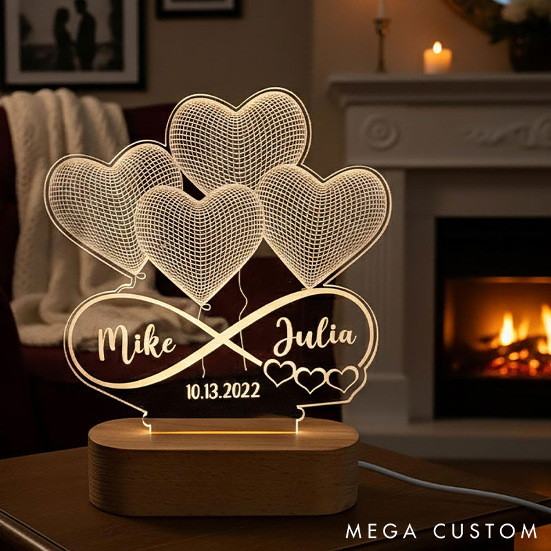 Personalized 3D Illusion LED Lamp Infinity Heart Night Light Custom Names Lamp Valentine's Day Gift for Couple Anniversary Gift for Him Her