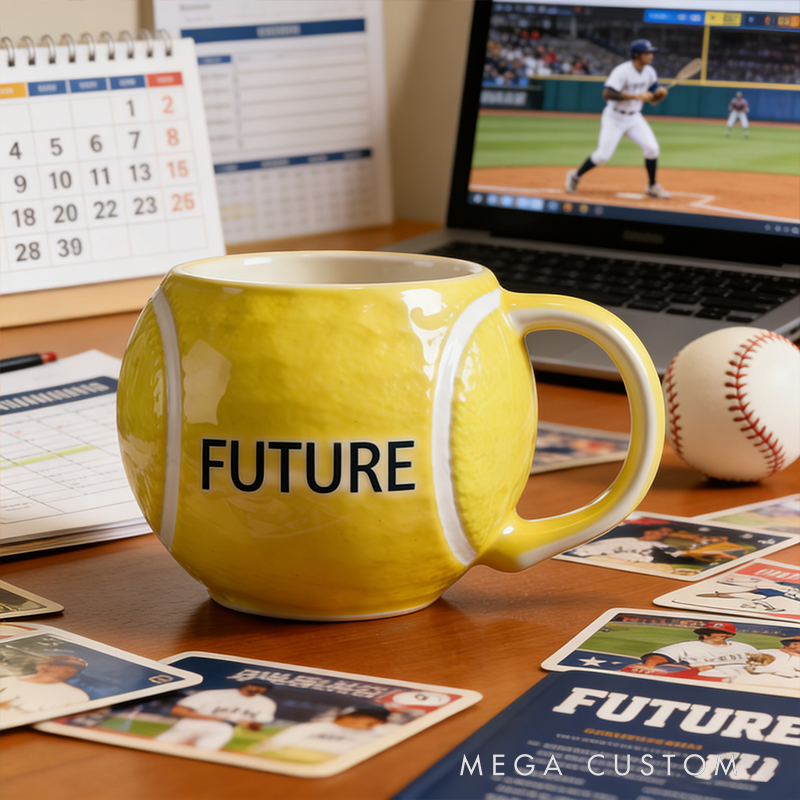 Personalized Softball Shaped Ceramic Mug - Custom Name Gift for Softball Players & Fans, 11oz Coffee Cup