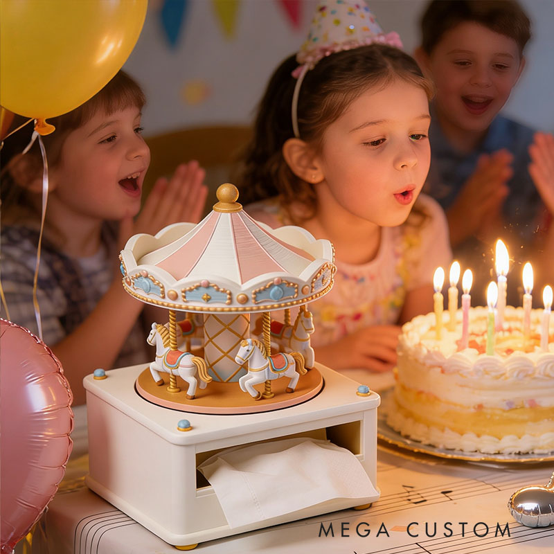 Carousel Music Box Tissue Box Cover 3D Printed Room Decor Cute Tissue Box Cover for Desk Room Kitchen or Bathroom
