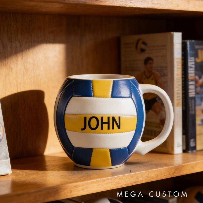 Personalized Custom Volleyball Shaped Ceramic Mug - Personalized Sports Fan Gift for Volleyball Lovers, 11oz Coffee Cup with Name
