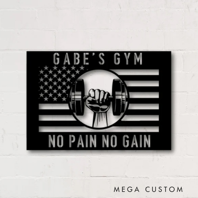 Personalized Metal American Flag Gym Sign Powerlifting Sport Metal Wall Art Gym Name Signs Cross Fit Sign Fitness Home Decor Father Day Gift for Gym Lovers