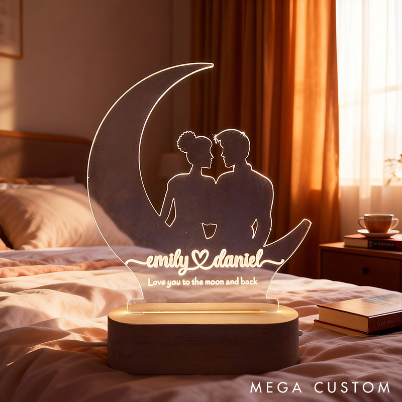 Personalized Couple Love You To The Moon And Back Night Light Custom Names Lamp Valentine's Day Gift for Couple Anniversary Gift for Him Her