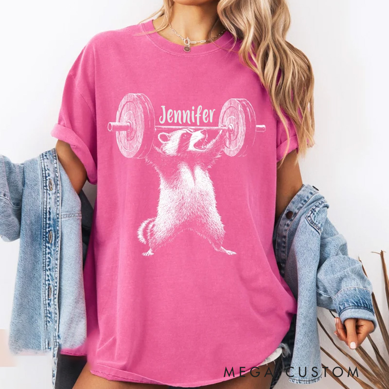 Personalized Gym Washed T-Shirts with Trash Panda Raccoon Oversized Comfort Colors Funny Deadlift Raccoon Meme Shirt  for Fitness Enthusiasts Bodybuilders and Gym Lovers