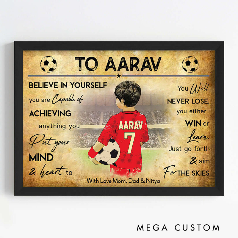 Personalized Soccer Player Boy Motivational Wall Artwith Custom Name and Quote  