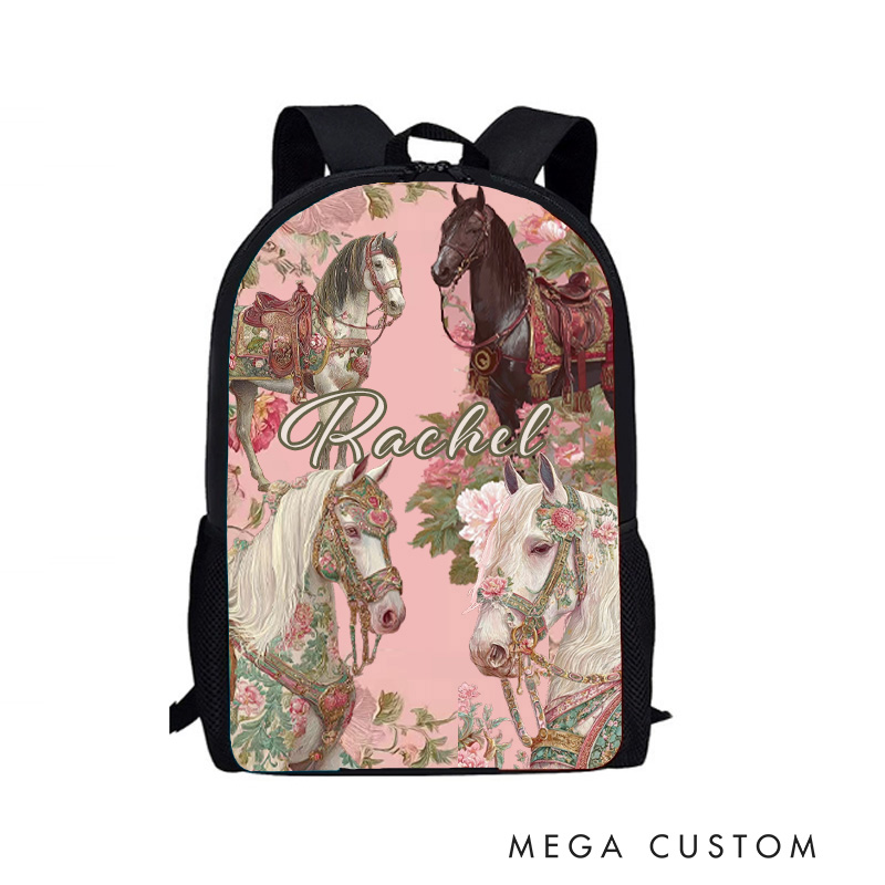 Personalized Custom Name for Kids Back to School Gift Floral Star Boy And Girl Riding Horse for Riding Lovers Equestrian Lovers