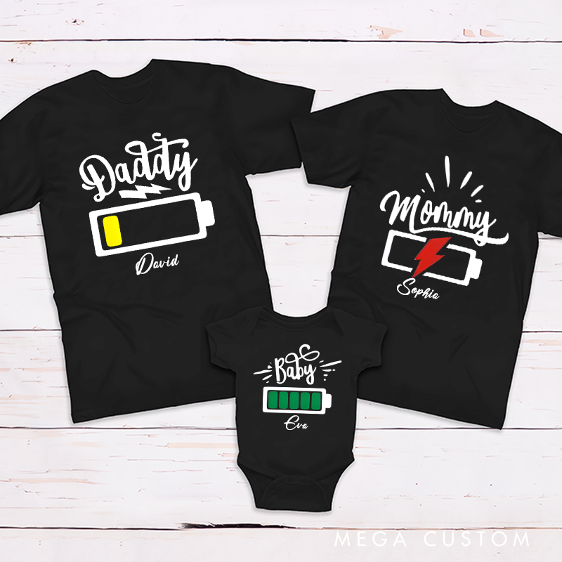 Personalized Low Battery and Charged Battery Tees Theme Family Matching Outfit