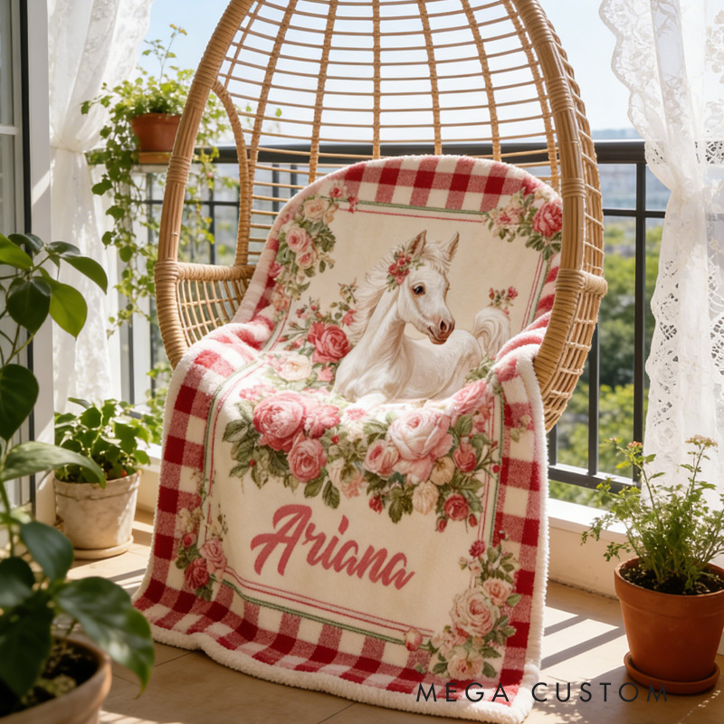 Personalized Riding Plaid Blanket Equestrian Horse Custom Name with French Countryside Gifts Family Blanket for Riding Lovers Equestrian Lovers