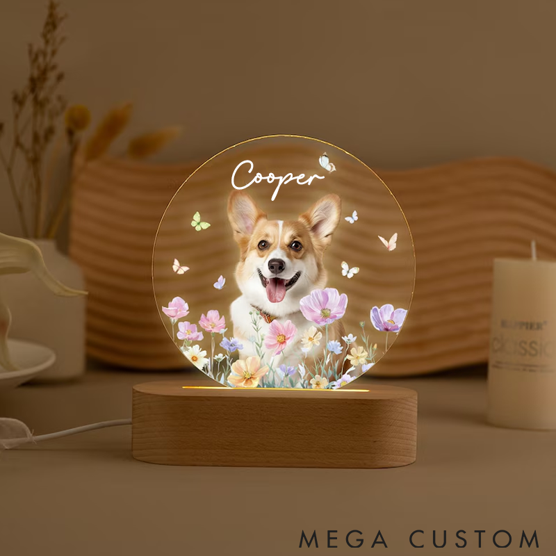 Personalized Dog Lover Pet Portrait Flower Night Light