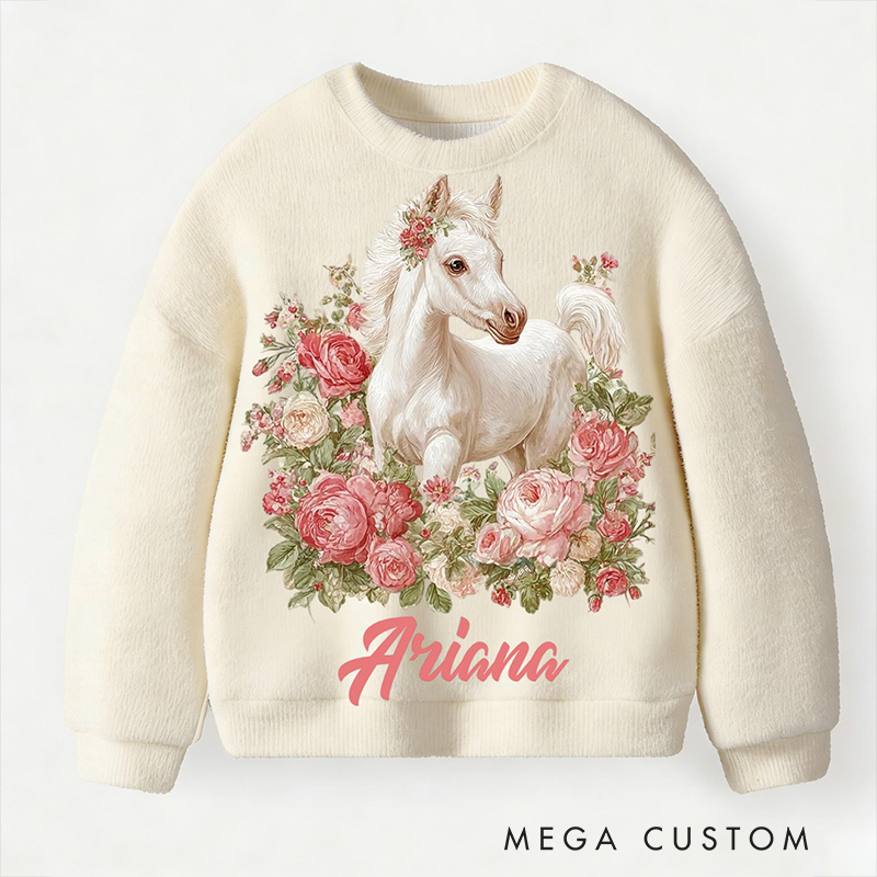 Personalized Riding Plaid Kids Ugly Sweatshirts Equestrian Horse Custom Name with French Countryside Gifts Family Sweater for Kids Riding Lovers Equestrian Lovers