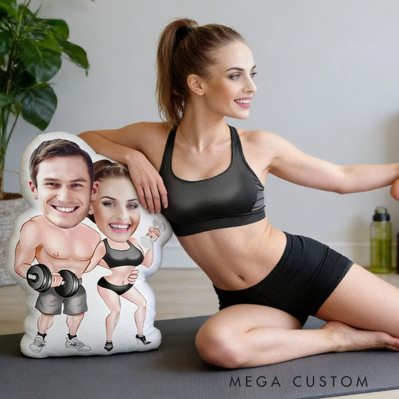 Personalized Fitness Couple Face Pillow Heavy Lifting Minime Throw Pillow Graphic 3D Print Trainer Fitness Planner Decoration Pillow Exercise Sport Gym Rat Weightlifting Pillow for Couple Gym Lovers