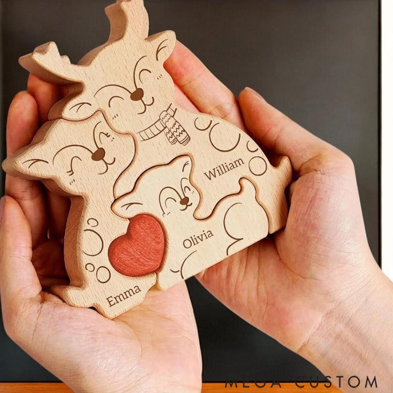 Personalized Wooden Deer Family Puzzle Desk Decoration Keepsake Anniversary Gift for Family