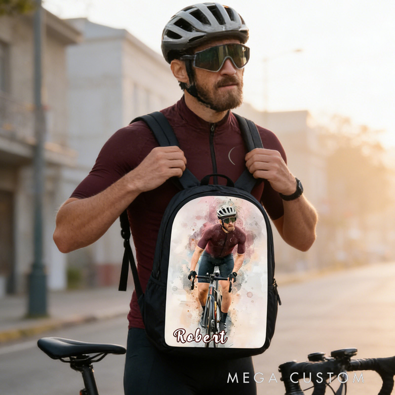 Personalized Photo Custom Name Backpack for Cyclist Gift Bicycle Men Riding Bike Lover for Riding Lovers