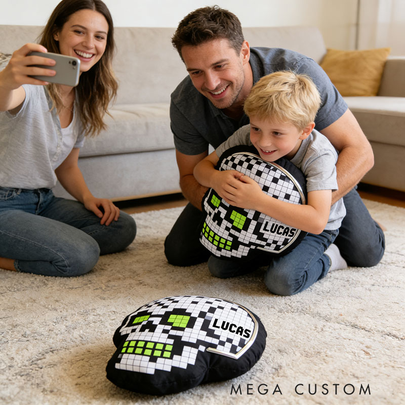Personalized Game Pixel Skull Shaped Pillow for Game Lovers Plush Pillow Christmas Birthday Party Gift for Kids