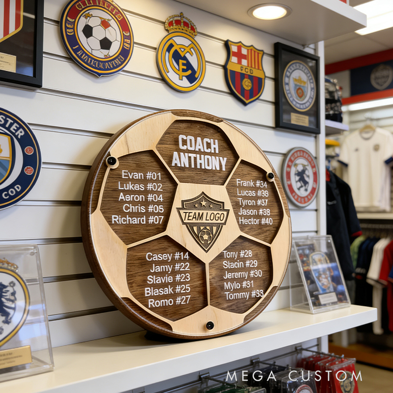 Personalized Wood Football Team Figurine Custom Player Name Team Logo Memorial Decor for Football Fan Gift