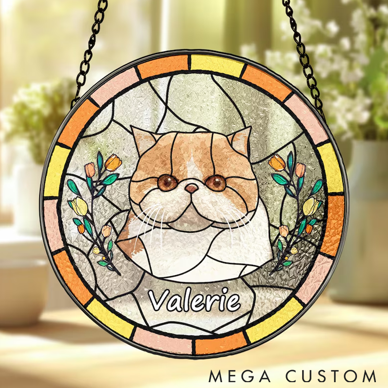Personalized Pet Lover Custom Pet Portrait Flower Sun Catcher