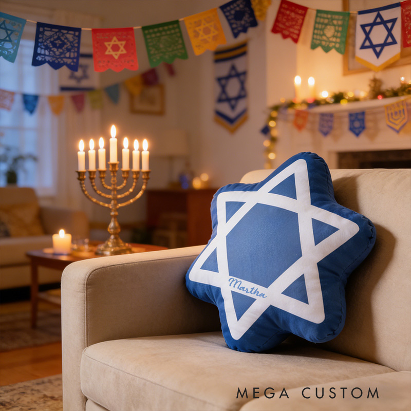 Personalized Hanukkah Pillow Star of David Pillow with Name Jewish Holiday Decoration Festive Home Decor Religious Gift Hanukkah Gift 