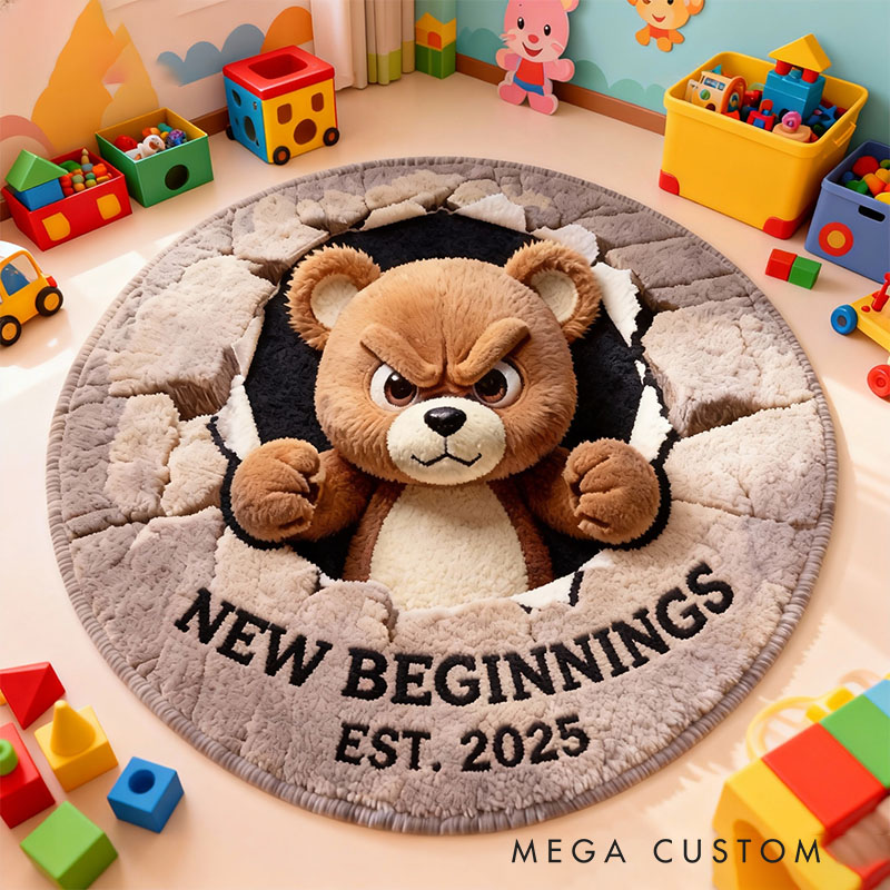 Personalized Round Angry Bear Rug Custom Soft Area Rug for Living Room Bedroom Unique Gift Housewarming Gift Home Decor