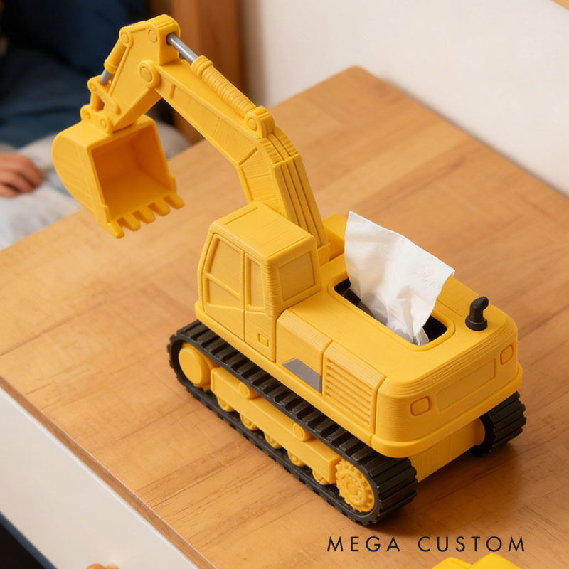 Excavator Tissue Box Cover 3D Printed Room Decor Cute Tissue Box Cover for Desk Room Kitchen or Bathroom