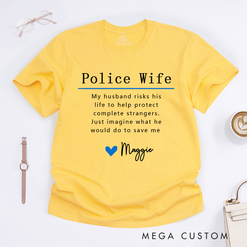 Personalized Police Wife Design with Heartfelt and Minimalist Style with Badge Style with Bold and Fun Style Gift for Wife Police Officer T-Shirt