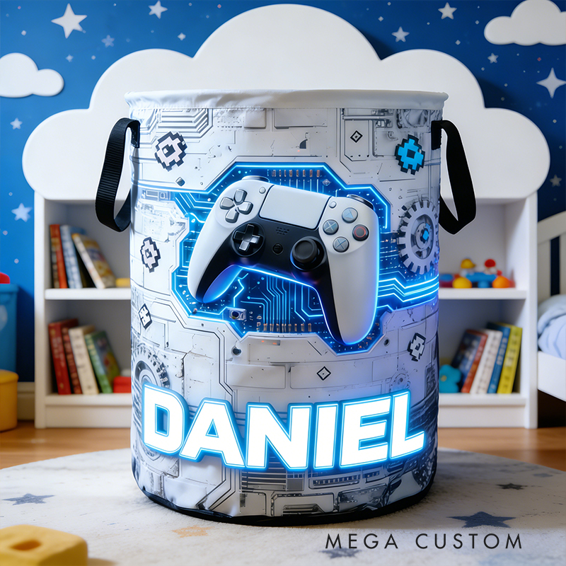 Personalized Super Future Game Controller Collapsible Storage Basket for Laundry Toys Organizer Game Lover Gift for Kids