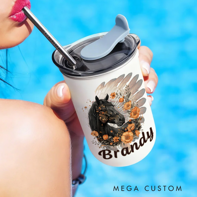 Personalized Floral Horse Equestrian Tumbler Watercolor Flower Insulated Travel Coffee Cup with Name Birthday Christmas Gift for Women Rider Horse Gift Riding Equestrian Lovers