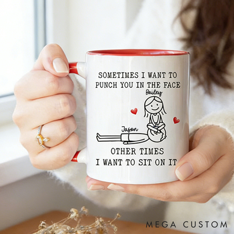 Personalized Funny Couple Mug Naughty Mug for Husband Boyfriend Custom Couple Coffee Valentine's Gift Mug Punch or Sit? Love Always Wins