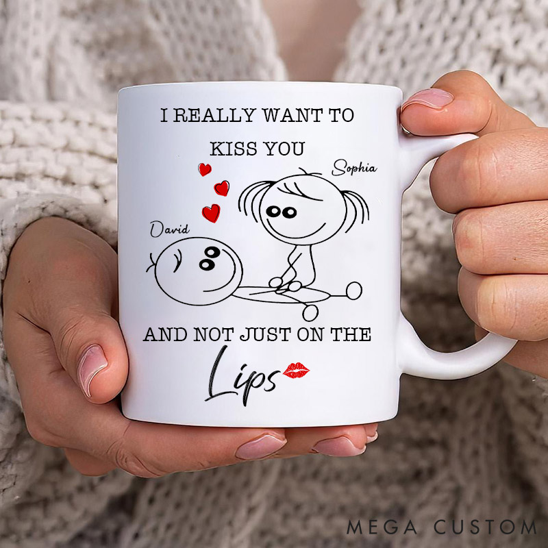 Personalized Naughty Couple Mug Kisses Not Only Lips Husband Funny Mug Custom Valentines Day Gift Coffee Mug for Him