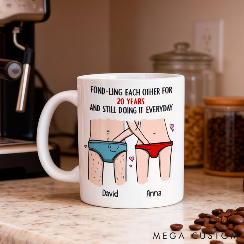 Personalized Funny Naughty Couple Fond-ling Each Other For Years Mug for Couple Valentine's Gift for Husband Wife Funny His Hers Mugs