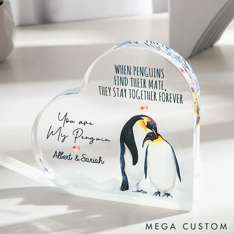 Personalized Couple You Are My Penguin Heart Shaped Acrylic Plaque Valentine's Day Gift for Couple For Him Her