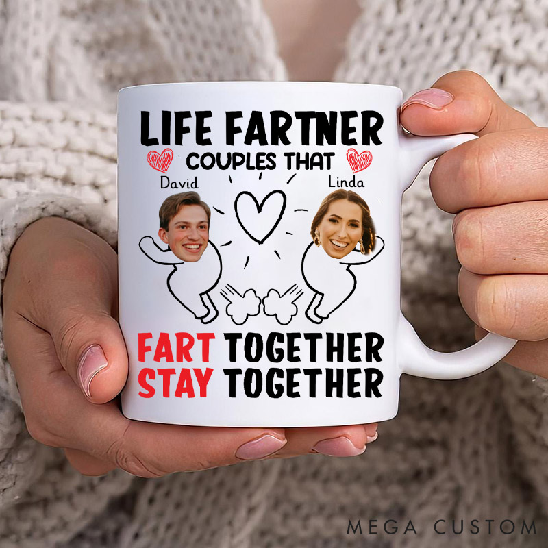 Personalized Funny Couple Coffee Mug Life Partners Fart Together Stay Together Couple Valentines Gift Mug Humorous Gift for Husband Wife