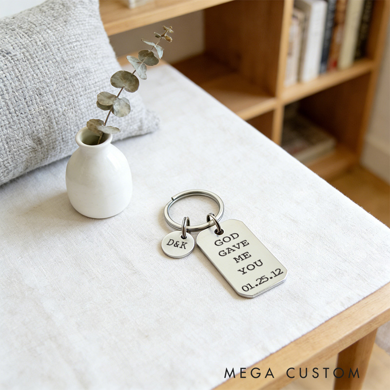 Personalized God Gave me you Keychain with Intial and Date Key Accessories Wedding Gift Religious Gift for Couple