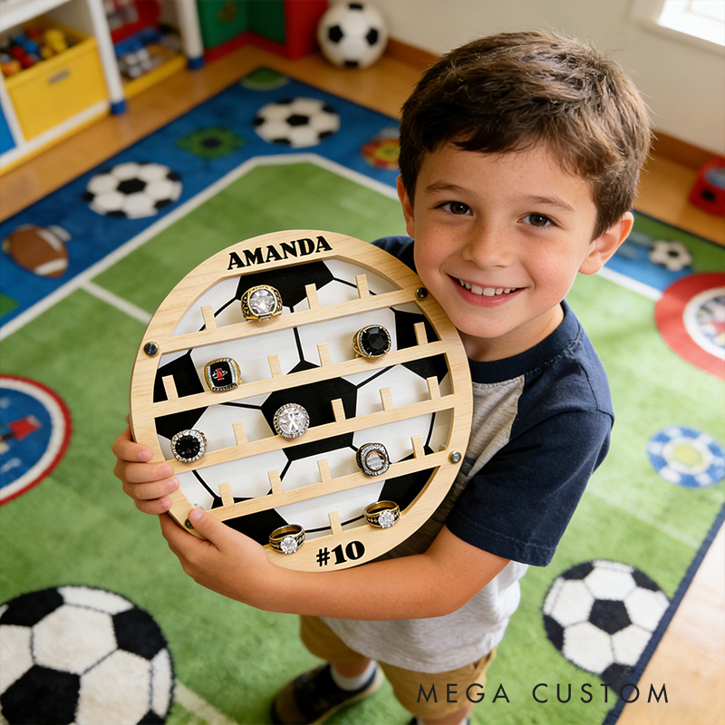 Personalized Soccer Style Ring Holder Custom Name Number Perfect Gift for Soccer Player